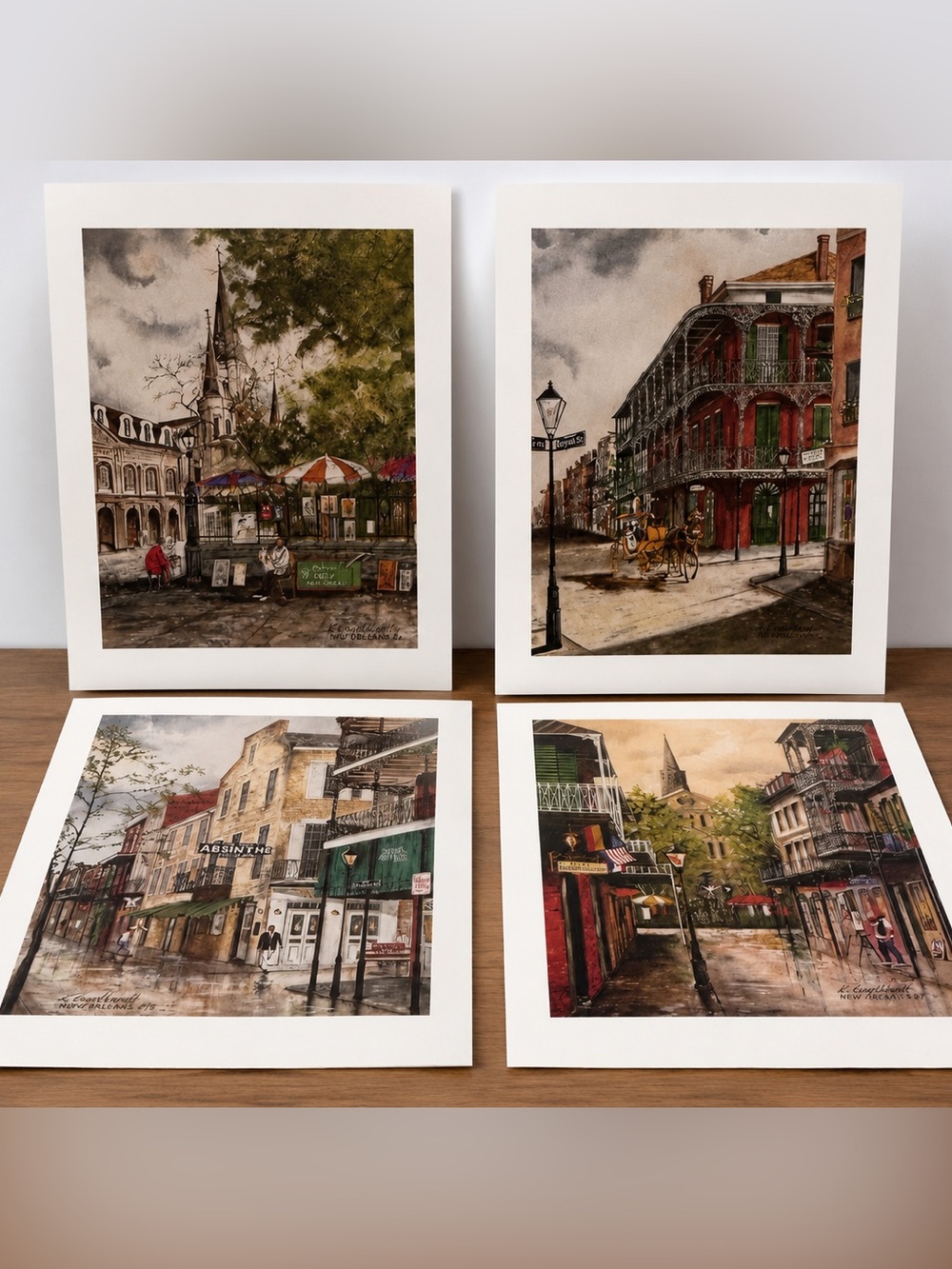 VTG 1987 Signed Ken Engelhardt New Oreleans Art Print Set of 4 French Quarter